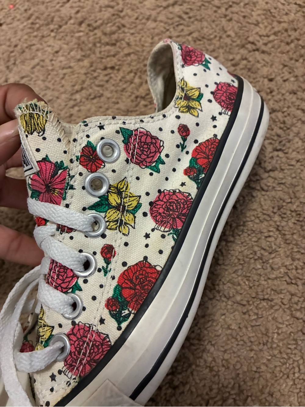 Converse White Floral Low-Top Sneakers with Pink, Red & Yellow Blooms